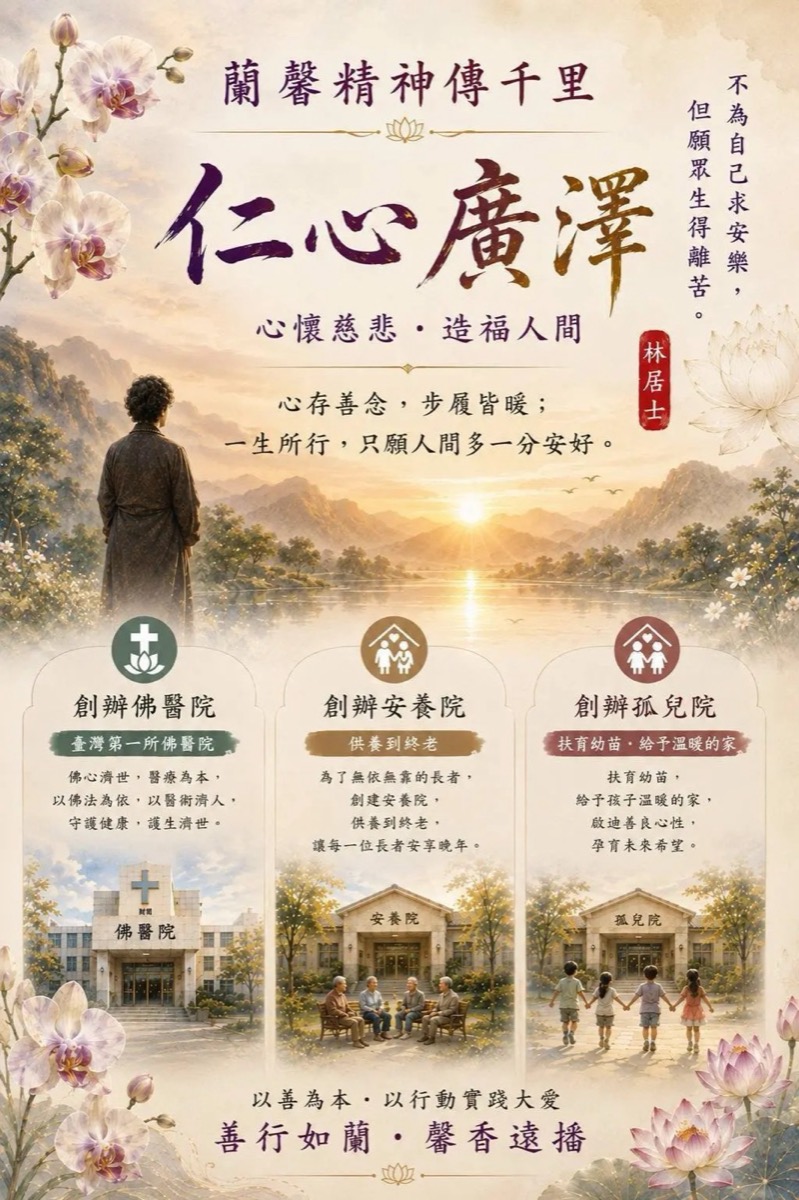 蘭馨精神傳千里・仁心廣澤：林居士創辦佛醫院、安養院、孤兒院
